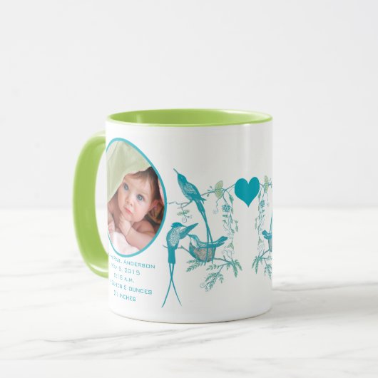 ベビーマグカップとベビー写真重要な誕生統計 マグカップ (正面左)