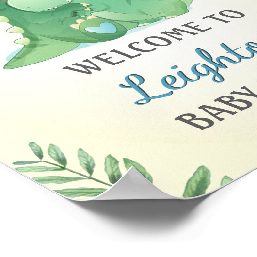 ベビーママ恐竜ブルー男の赤ちゃんシャワーウェルカム ポスター (角)