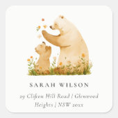 ベビーママ熊フローラ中性水色のアドレス スクエアシール (正面)