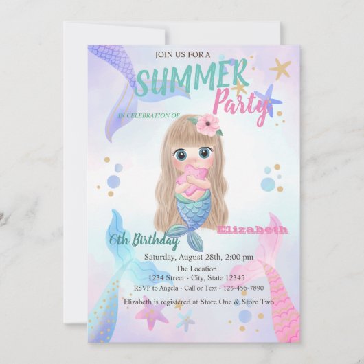 ベビーマーメイドはかりで測シースターズバースデーパーティー 招待状 (正面)