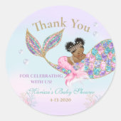 ベビーマーメイドアフリカアメリカンメッセージカード ラウンドシール (正面)