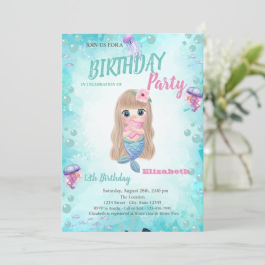 ベビーマーメイドサマーバースデーパーティーの招待 招待状 (スタンド正面)