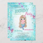 ベビーマーメイドサマーバースデーパーティーの招待 招待状 (正面/裏面)