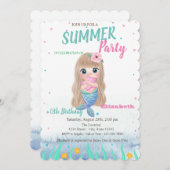 ベビーマーメイドシーシェルスバースデーパーティーの招待 招待状 (正面/裏面)