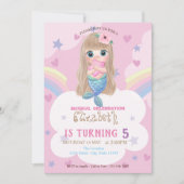 ベビーマーメイドスターズレインボー誕生日招待状 招待状 (正面)