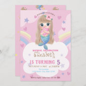 ベビーマーメイドスターズレインボー誕生日招待状 招待状 (正面/裏面)