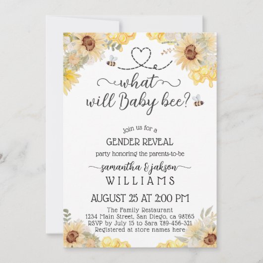 ベビーミツバチひまわりジェンダーの登場 招待状 (正面)