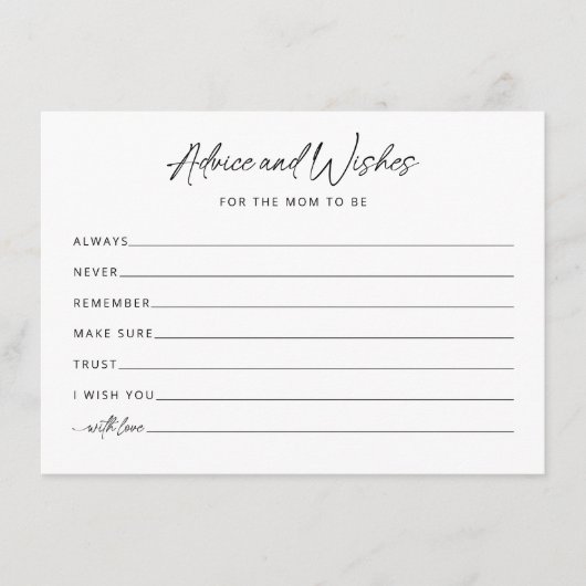 ベビーミニマルなベビーシャワーアドバイスカードの願い エンクロージャーカード (正面)