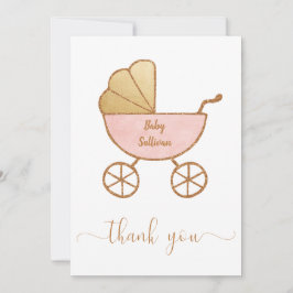 ベビーミニマルガールシャワーレトロキャリッジピンク金ゴールド サンキューカード