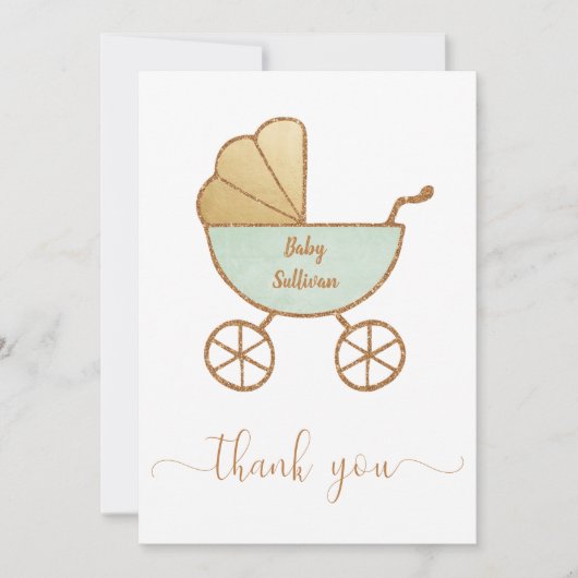 ベビーミニマルシャワーレトロキャリッジミント金ゴールド サンキューカード (正面)