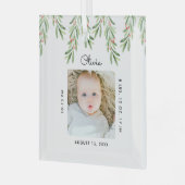 ベビーミニマル名&誕生統計フォトキープサケ ガラスオーナメント (正面左)