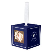 ベビーミニマル名&誕生統計フォトキープサケ キューブオーナメント (正面アングル)