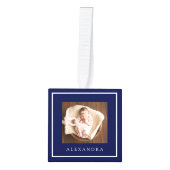 ベビーミニマル名&誕生統計フォトキープサケ キューブオーナメント (正面)