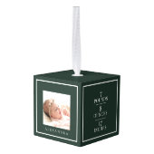 ベビーミニマル名&誕生統計フォトキープサケ キューブオーナメント (裏面アングル)