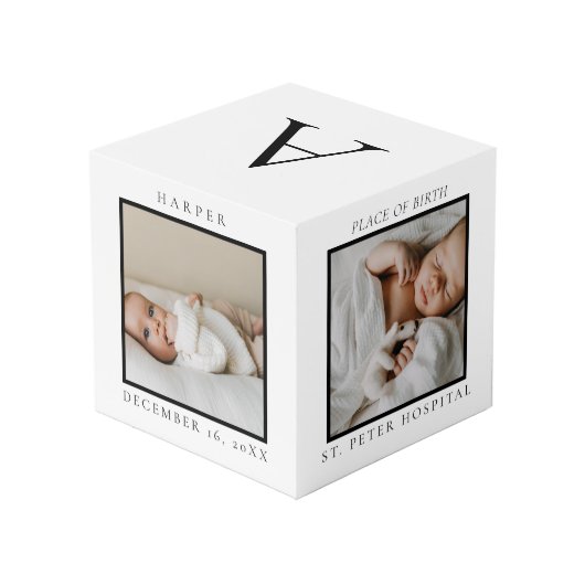 ベビーミニマル名&誕生統計フォトキープサケ フォトキューブ (裏面アングル)