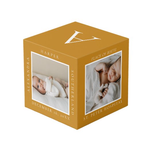 ベビーミニマル名&誕生統計フォトキープサケ フォトキューブ (裏面アングル)