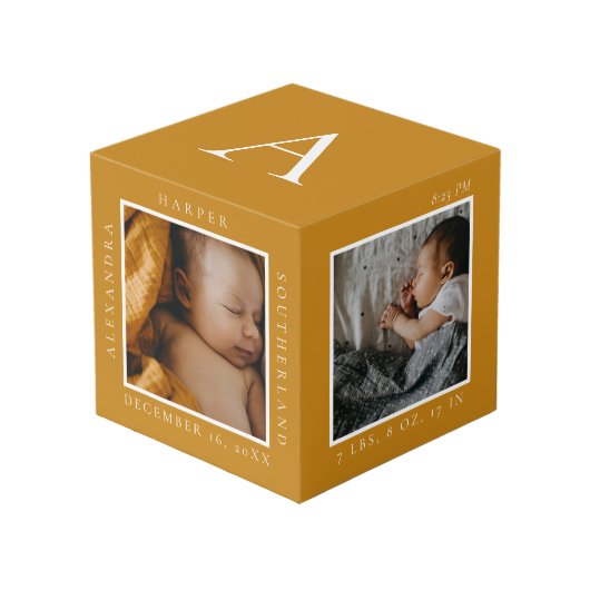 ベビーミニマル名&誕生統計フォトキープサケ フォトキューブ (正面アングル)