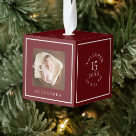 ベビーミニマル名&誕生統計フォトレッドキープサケ キューブオーナメント