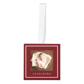 ベビーミニマル名&誕生統計フォトレッドキープサケ キューブオーナメント (正面)