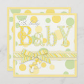 ベビーミントイエロードットベビーシャワー 招待状 (正面/裏面)