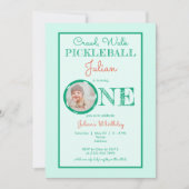 ベビーミントグリーンクロールウォークピックボール1st誕生日 招待状 (正面)