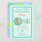 ベビーミントグリーンクロールウォークピックボール1st誕生日 招待状 (正面/裏面)