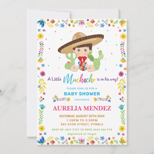 ベビームチャ町フィエスタメキシコ男の赤ちゃんシャワー   招待状 (正面)