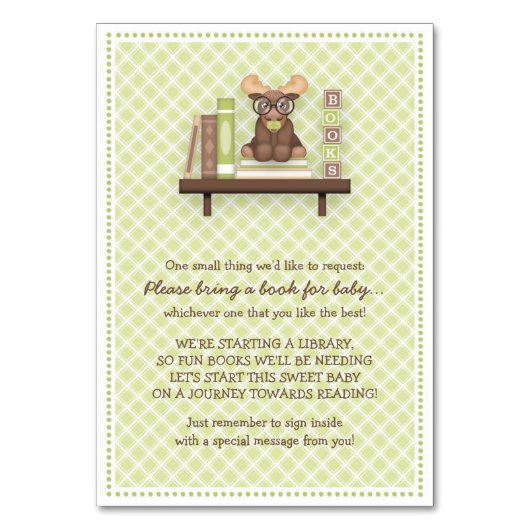 ベビームース「本を持って来る」カードを赤ちゃんシャワーに テーブルナンバー (正面)
