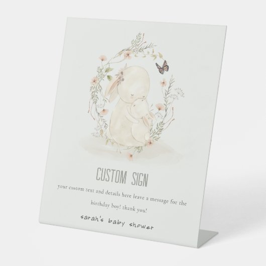 ベビームームバニーフローラベビーシャワーカスタムパーティー 台座サイン (正面)
