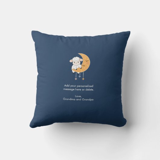 ベビームーンパターンの子羊とメッセージパーソナライズされた付き クッション (裏面)