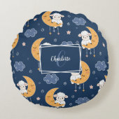 ベビームーンパターンの子羊とメッセージパーソナライズされた付き ラウンドクッション (正面)