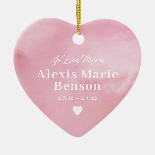 ベビーメモリアルウォーターカラーピンクフルフォト セラミックオーナメント (正面)