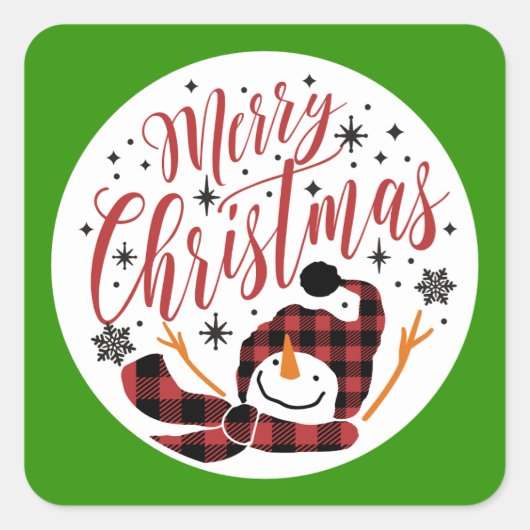 ベビーメリーの雪だるま初めてのクリスマスユニーク写真 スクエアシール (正面)