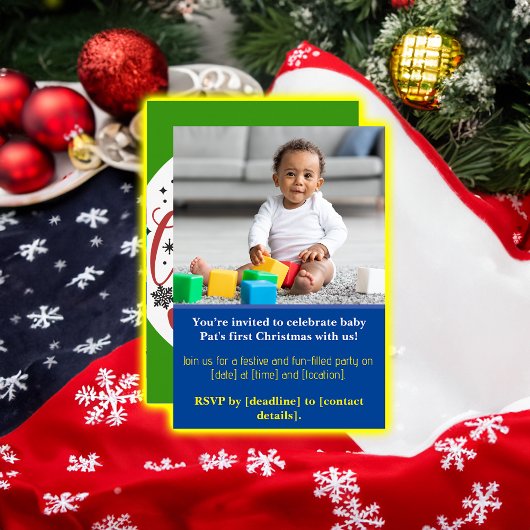 ベビーメリーの雪だるま初めてのクリスマスユニーク写真 招待状