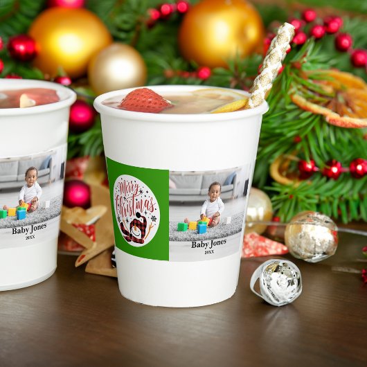 ベビーメリーの雪だるま初めてのクリスマスユニーク写真 紙コップ