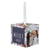 ベビーメリー初めてのクリスマス、名前、写真、 キューブオーナメント (裏面アングル)