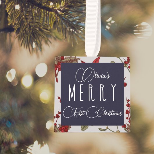 ベビーメリー初めてのクリスマス、名前、写真、 キューブオーナメント