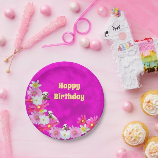 ベビーメルカトと花誕生日紙プレート ペーパープレート (パーティー)