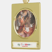 ベビーモダンの初めてのクリスマス写真 ゴールドプレートバナーオーナメント (左)