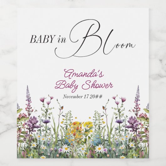 ベビーモダンイン開花ワイルドフラワーフローラベビーシャワー ワインラベル (シングルラベル)