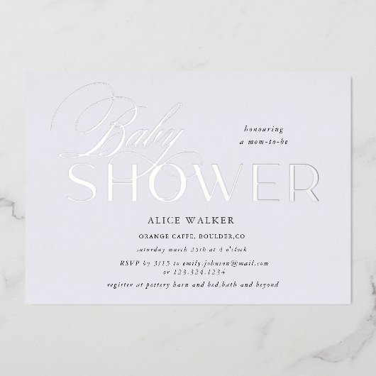 ベビーモダンエレガントシャワー箔の招待状 箔招待状 (正面)