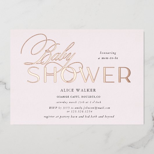 ベビーモダンエレガントシャワー箔の招待状 箔招待状 (正面)