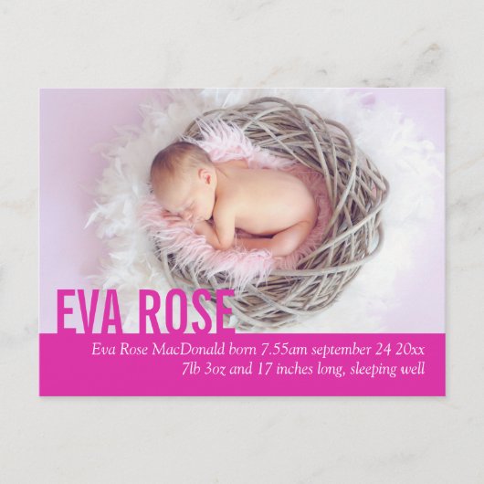 ベビーモダンガールピンク写真発表葉書 案内ポストカード (正面)