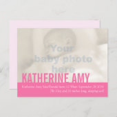 ベビーモダンガールピンク写真発表葉書 案内ポストカード (正面/裏面)