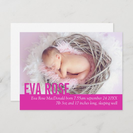 ベビーモダンガールピンク写真発表葉書 案内ポストカード (正面/裏面)