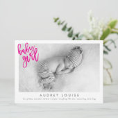 ベビーモダンガール写真の書道オーバーレイピンク 案内状 (スタンド正面)