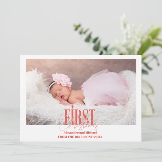 ベビーモダンガール初めてのクリスマスカスタム写真 シーズンカード (スタンド正面)