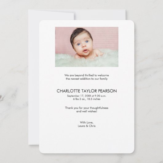 ベビーモダンガール誕生カスタム写真生まれたばかりの撮影 サンキューカード (裏面)