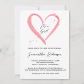 ベビーモダンガール赤面ピンクハートベビーシャワー 招待状 (正面)