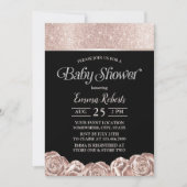 ベビーモダンシャワーラグジュアリーフォイルバラ金ゴールドフローラ 招待状 (正面)